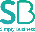 Logo of Simply Business featuring stylized letters 'SB' in turquoise and gray colors.